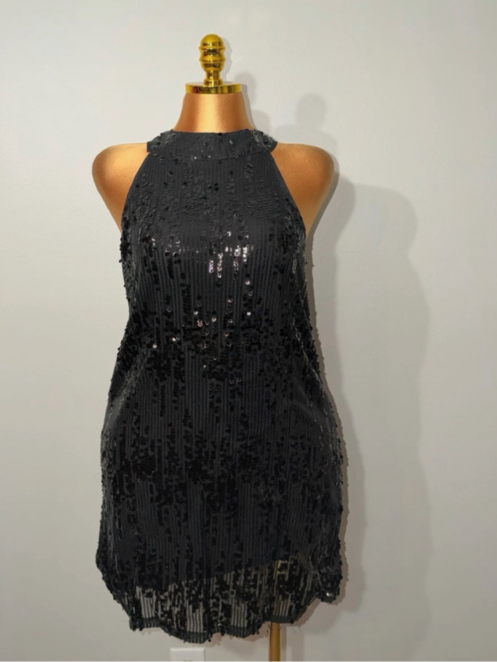 Black Sequin Halter Neck Mini Dress